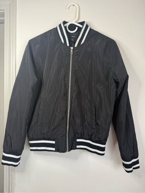 Black Kids Bomber Jacket with Striped Trim